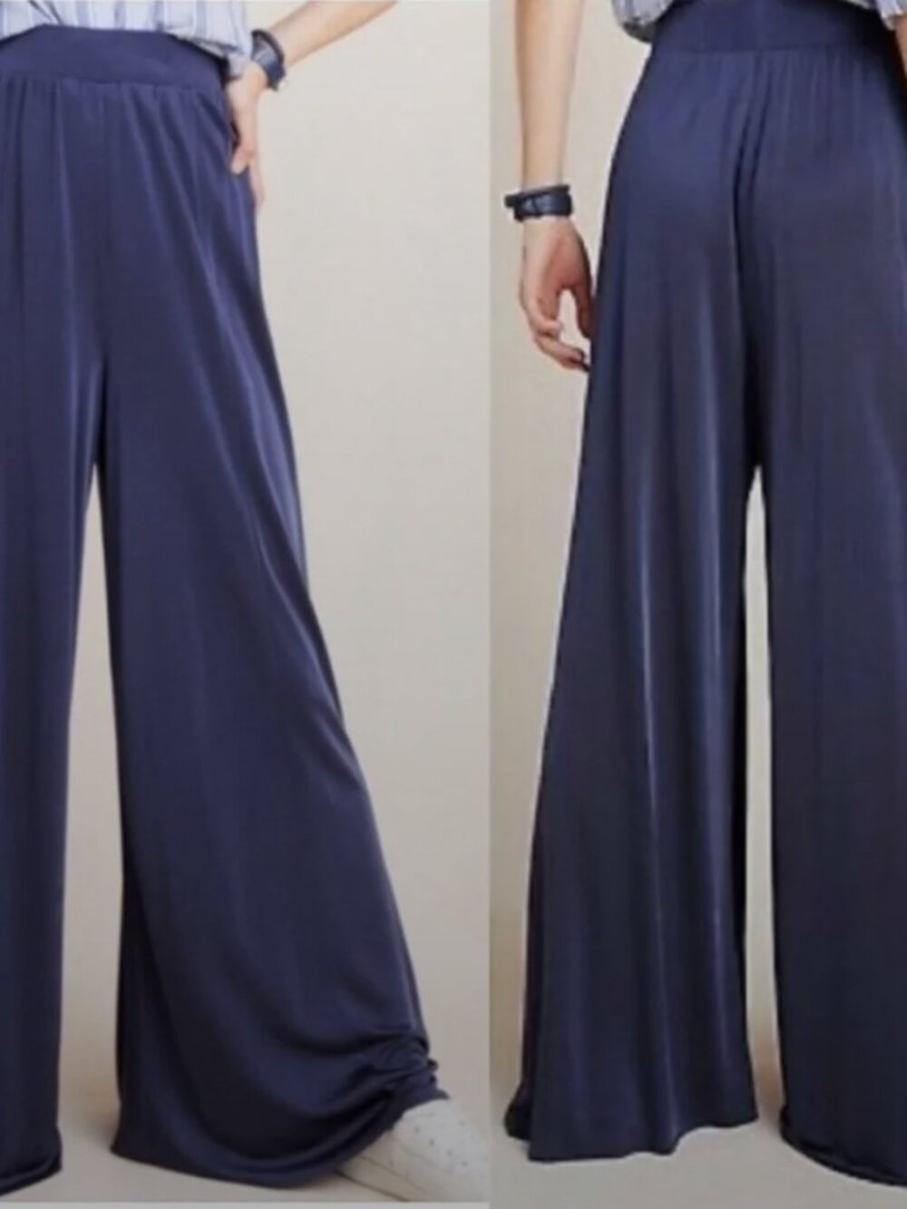 Anthropologie Maeve Shiloh High-Waist Wide-Leg Pants Navy Rayon XS